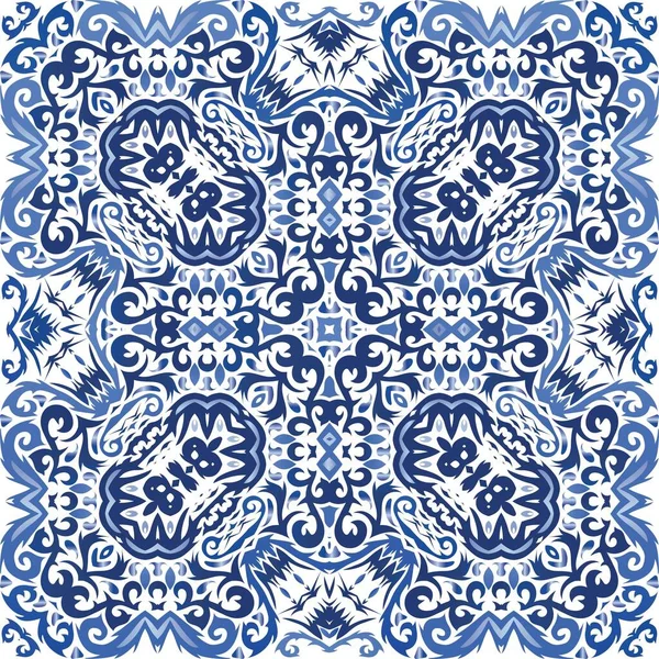 Antike Portugiesische Azulejo Keramik Originelles Design Vektornahtloses Musterthema Blaues Florales — Stockvektor