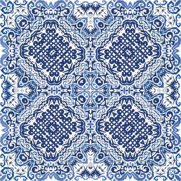 Portuguese Vintage Azulejo Tiles Vector Seamless Pattern Template Bathroom Design — Stock Vector