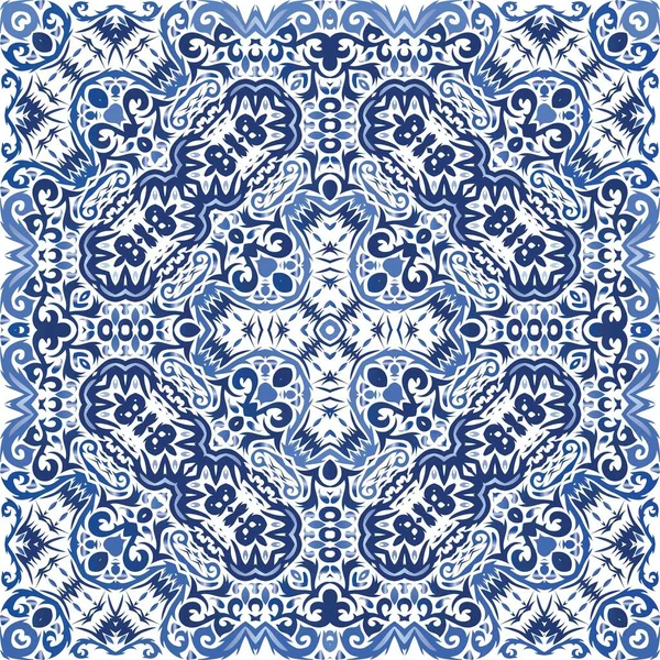 Ethnic Ceramic Tile Portuguese Azulejo Creative Design Vector Seamless Pattern — Stock Vector
