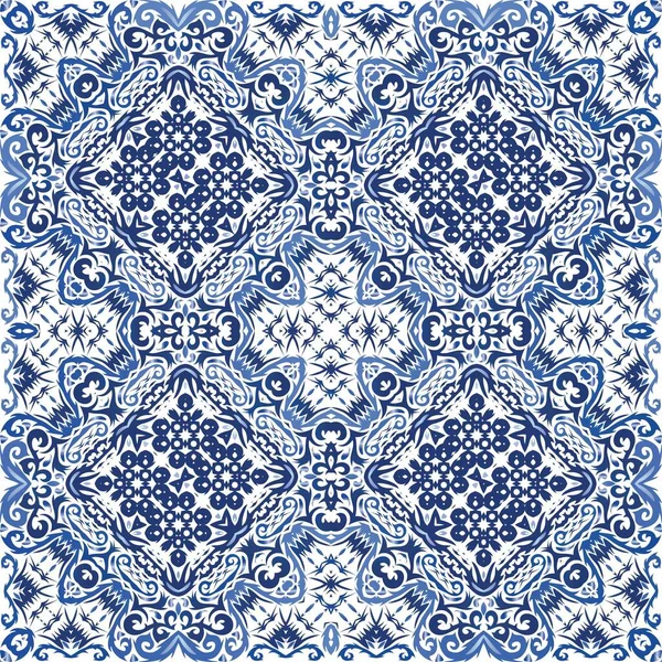 Antik Portugál Azulejo Kerámia Kézzel Rajzolt Design Vektor Zökkenőmentes Minta — Stock Vector