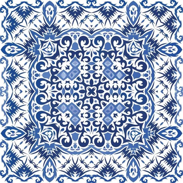 Decoración Azulejo Portugal Azulejos Ornamentales Vector Plantilla Patrón Sin Costura — Vector de stock