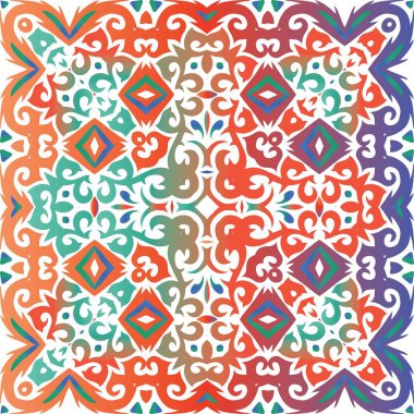 Dekoratif renk talavera fayansları. Vektörsüz şablon çerçevesi. Minimum tasarım. Baskı, web arkaplanı, yüzey dokusu, havlu, yastık, duvar kağıdı için kırmızı halk etnik süsü.