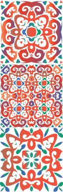 Antik Meksika Talavera seramiği. Vektörsüz desenlerin toplanması. Grafik tasarımı. Albüm defteri, akıllı telefon kılıfları, tişörtler, çantalar ve çarşaflar için kırmızı ve soyut dekoru.