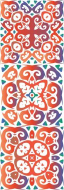 Geleneksel süslü Meksika Talavera 'sı. Vektörsüz desenlerin toplanması. Mutfak tasarımı. Ağ arkaplanı, baskı, yastıklar, yüzey dokusu, duvar kağıdı, havlular için kırmızı soyut arkaplan.