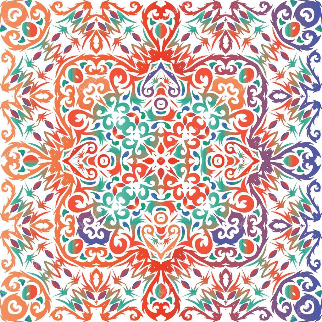 Antique ornate tiles talavera mexico. Vector seamless pattern arabesque. Stylish design. Red ethnic background for T-shirts, scrapbooking, linens, smartphone cases or bags.