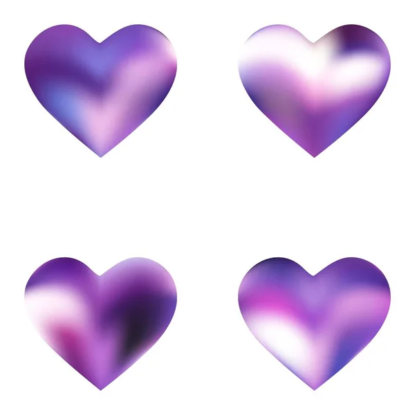一套现代背景的心脏 柔和的颜色标志 80年代的平整时尚风格 紫罗兰流体彩色梯度形状为您的移动应用程序和屏幕 — 图库矢量图片