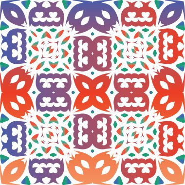 Meksika yapımı talavera fayansları. Vektörsüz şablon. Geometrik tasarım. Yastıklar, baskılar, duvar kağıtları, ağ arkaplanı, havlular, yüzey dokusu için kırmızı antika arkaplan.