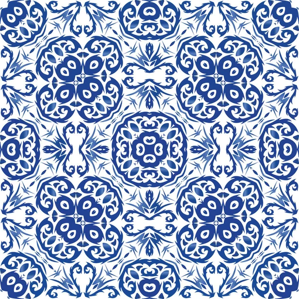 Antike Portugiesische Azulejo Keramik Grafikdesign Vektor Nahtlose Mustervorlage Blaues Florales — Stockvektor