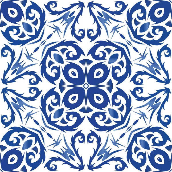 Portekiz azulejo 'sunda etnik seramik fayans. Modern tasarım. Vektörsüz desenli çardak. Yüzey dokusu, havlu, yastık, duvar kağıdı, baskı, web arkaplanı için mavi vintage süs.