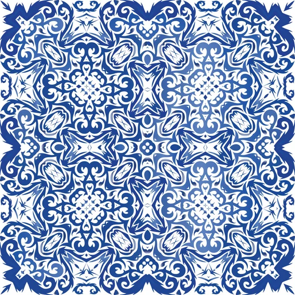 Декоративный Цвет Керамической Плитки Azulejo Оригинальный Дизайн Векторная Бесшовная Решетка — стоковый вектор