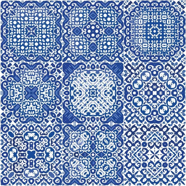 Dekorativ Färg Keramiska Azulejo Plattor Vektorsömlösa Mönsterelement Modern Design Folk — Stock vektor