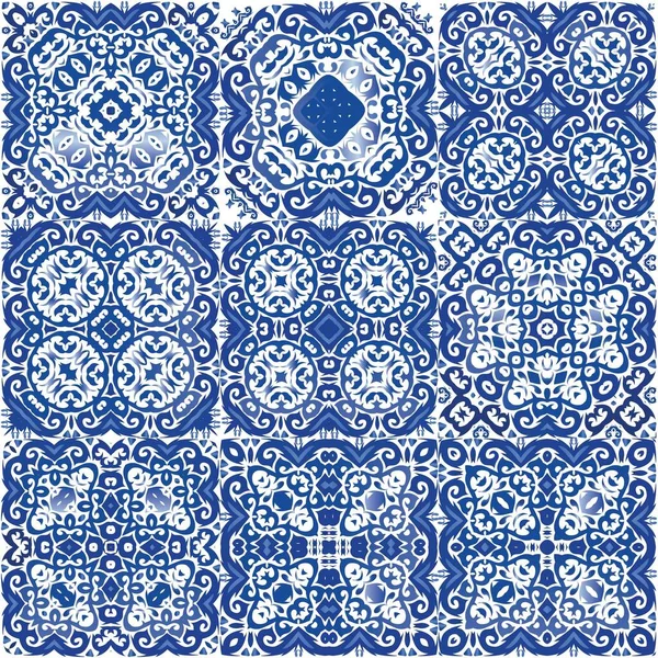 Carrelage Azulejo Antique Patchwork Modèle Motif Vectoriel Sans Couture Design — Image vectorielle