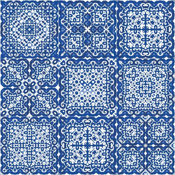 Decor Sierlijke Azulejo Portugal Tegels Vector Naadloos Patroon Frame Keuken — Stockvector