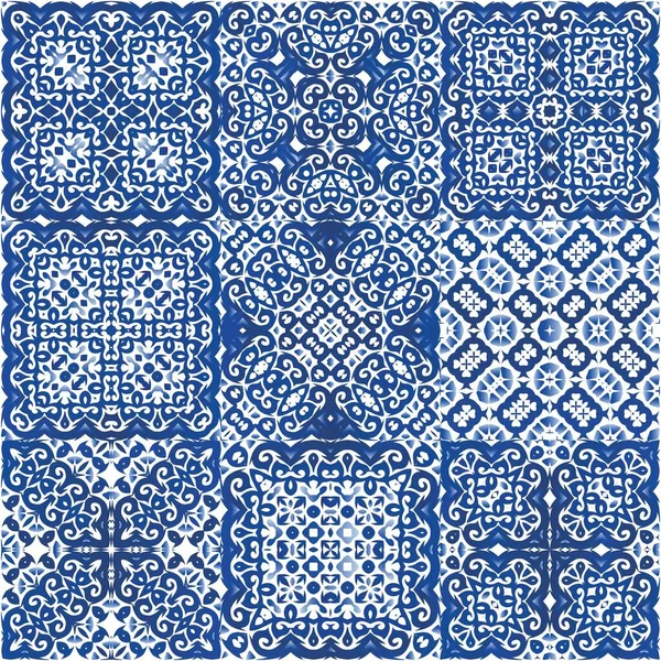 Azulejo Portugués Ornamental Cerámica Diseño Cocina Cartel Patrón Sin Costura — Archivo Imágenes Vectoriales