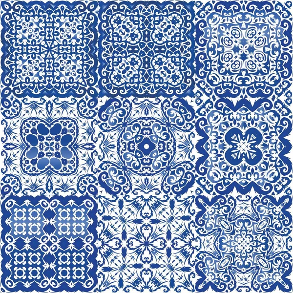 Decorative Color Ceramic Azulejo Tiles Creative Design Vector Seamless Pattern — Stock Vector