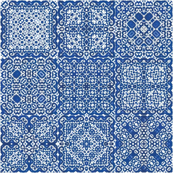 Azulejo Azulejo Antiguo Mosaico Collage Patrón Sin Costura Vectorial Diseño — Archivo Imágenes Vectoriales
