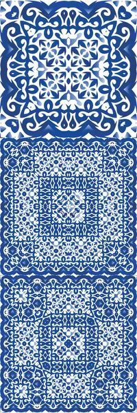 Portugalské Azulejo Dlaždice Moderní Design Sada Vektorových Vzorců Modré Starožitné — Stockový vektor