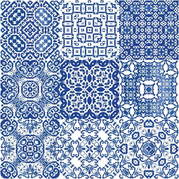 Ornamental Azulejo Portugal Tiles Decor Vector Seamless Pattern Arabesque Colored — Stock Vector