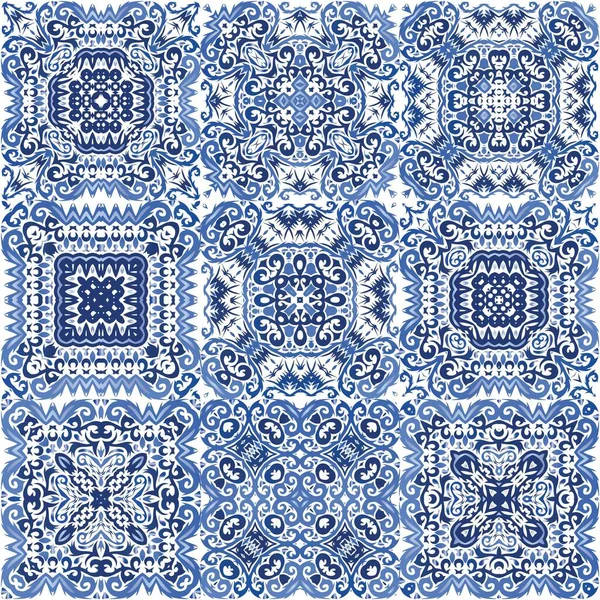Decorative Color Ceramic Azulejo Tiles Colored Design Vector Seamless Pattern — Stock Vector