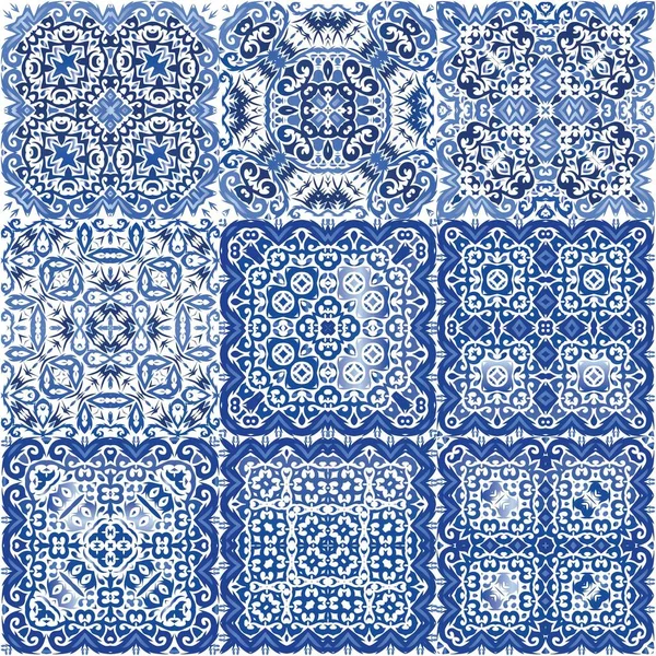 Cerámica Azulejo Portuguesa Antigua Cartel Patrón Sin Costura Vectorial Diseño — Archivo Imágenes Vectoriales