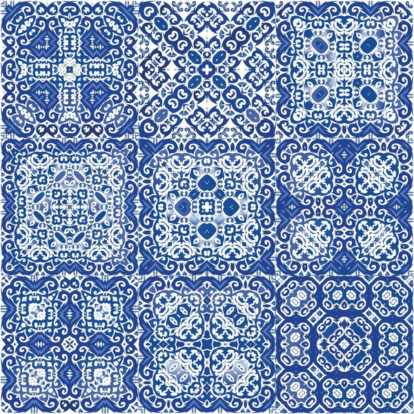 Azulejos Azulejo Cerámica Color Decorativo Collage Patrón Sin Costura Vectorial — Vector de stock