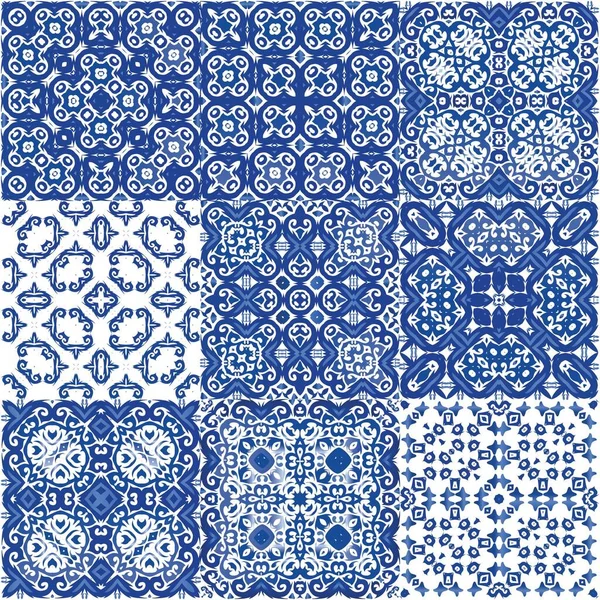 Decor Sierlijke Azulejo Portugal Tegels Badkamerinrichting Vector Naadloze Patroon Poster — Stockvector