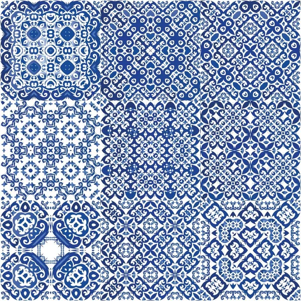 Traditional Ornate Portuguese Azulejo Vector Seamless Pattern Elements Colored Design — Stock Vector