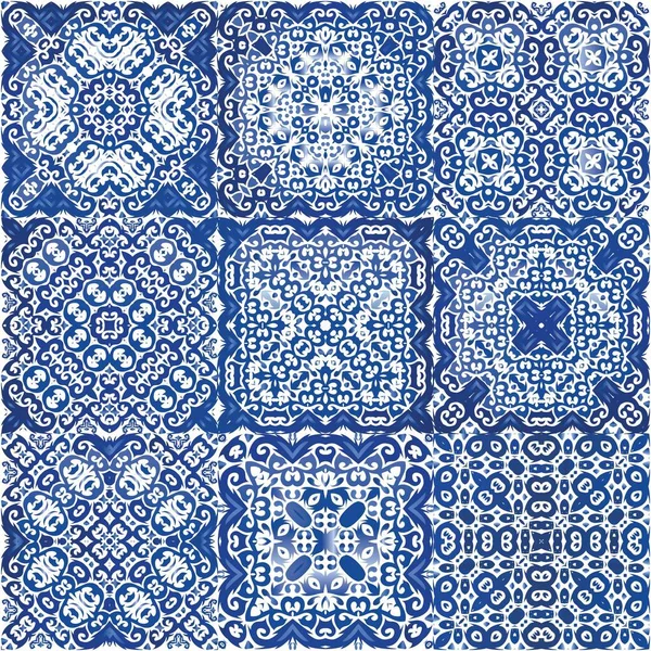 Decoración Azulejo Portugal Azulejos Ornamentales Diseño Elegante Textura Patrón Sin — Vector de stock