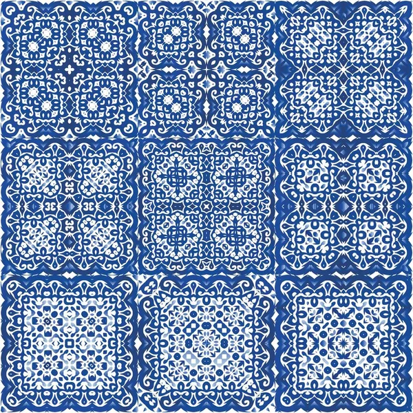 Portuguese Vintage Azulejo Tiles Geometric Design Vector Seamless Pattern Concept — Stock Vector