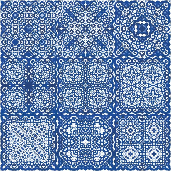 Ethnic Ceramic Tile Portuguese Azulejo Bathroom Design Vector Seamless Pattern — Stock Vector