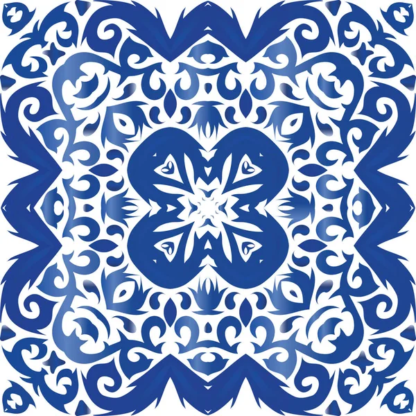 Dekorative Farbe Keramik Azulejo Fliesen Vektor Nahtlose Musterelemente Badezimmerdesign Blaue — Stockvektor