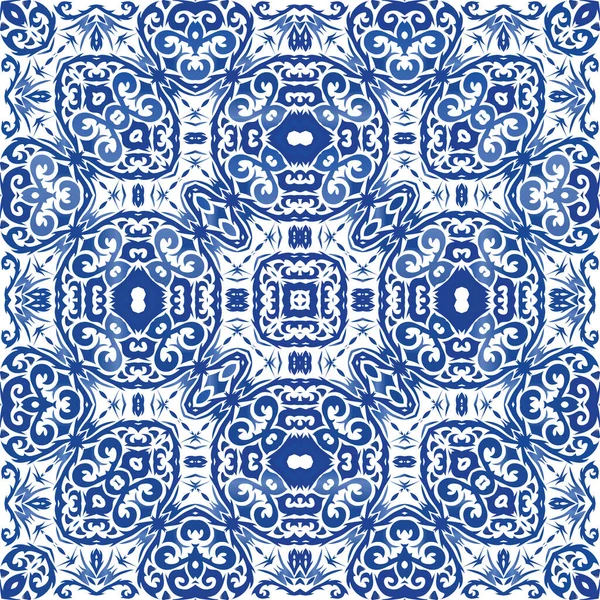 Antike Portugiesische Azulejo Keramik Kreatives Design Vektornahtloser Muster Flyer Blaues — Stockvektor