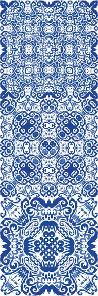 Португальские Винтажные Плитки Azulejo Творческий Дизайн Набор Векторных Бесшовных Шаблонов — стоковый вектор