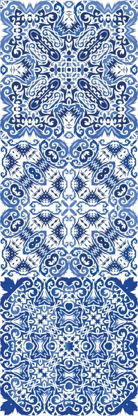 Античная Португальская Керамика Коллекция Векторных Бесшовных Шаблонов Графический Дизайн Синий — стоковый вектор