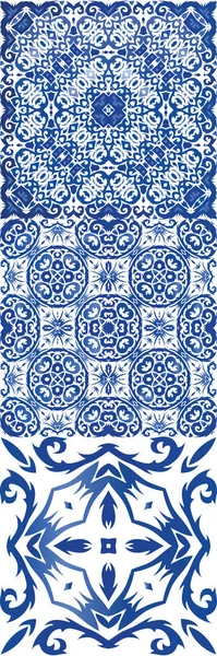 Portuguese Ornamental Azulejo Ceramic Stylish Design Collection Vector Seamless Patterns — Stock Vector