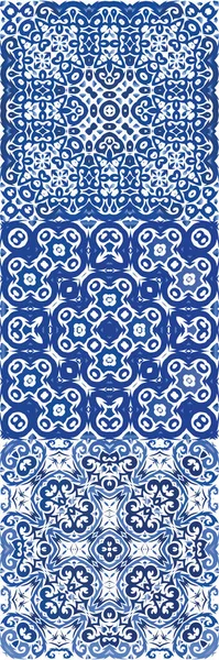 Античная Португальская Керамика Набор Векторных Бесшовных Шаблонов Дизайн Кухни Синий — стоковый вектор