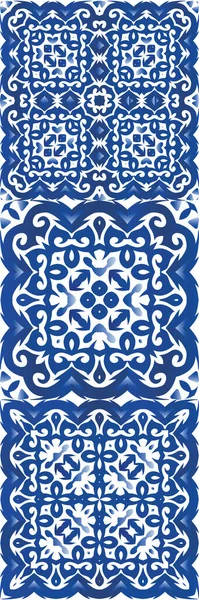 Staré Azulejo Dlaždice Patchworks Kolekce Vektorových Vzorců Grafický Design Modrý — Stockový vektor
