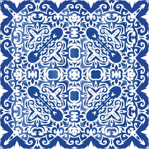 Carrelage Céramique Ethnique Azulejo Portugais Design Dessiné Main Cadre Vectoriel — Image vectorielle