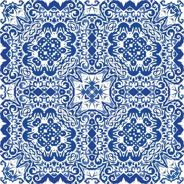 Keramische Fliesen Azulejo Portugal Vektor Nahtlose Muster Collage Grafikdesign Blauer — Stockvektor