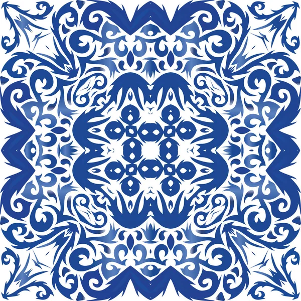 Portugalski Vintage Azulejo Płytki Wektor Bezszwowy Wzór Ulotki Nowoczesny Design — Wektor stockowy