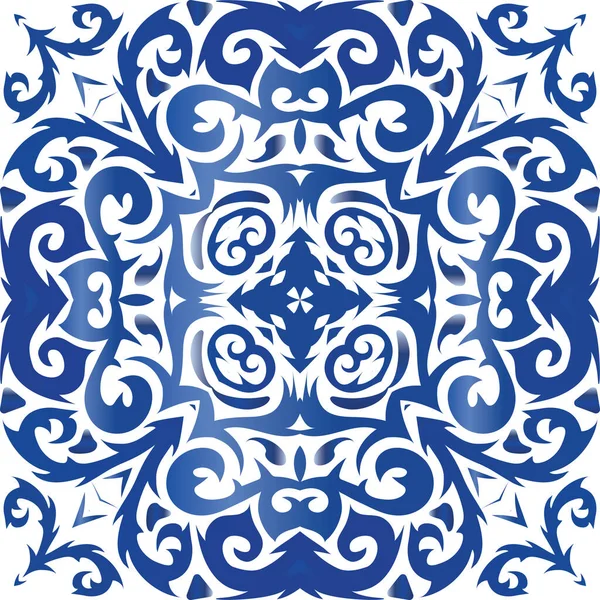 Португальские Винтажные Плитки Azulejo Цветной Дизайн Векторный Бесшовный Рисунок Арабеска — стоковый вектор