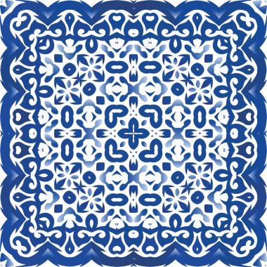 Geleneksel Portekiz azulejosu. Evrensel tasarım. Vektörsüz desen dokusu. Ağ arkaplanı, baskı, yastıklar, yüzey dokusu, duvar kağıdı, havlular için mavi soyut arkaplan.