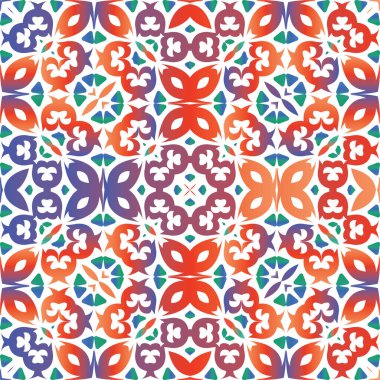 Geleneksel süslü Meksika Talavera 'sı. Orijinal tasarım Vektörsüz suluboya desenli. Web arkaplanı, baskı, yastıklar, yüzey dokusu, duvar kağıdı, havlular için kırmızı soyut arkaplan.