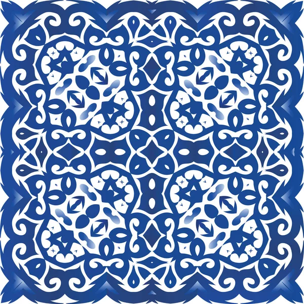 Traditionelles Portugiesisches Azulejo Badezimmerdesign Vektor Nahtlose Musterillustration Blauer Abstrakter Hintergrund — Stockvektor