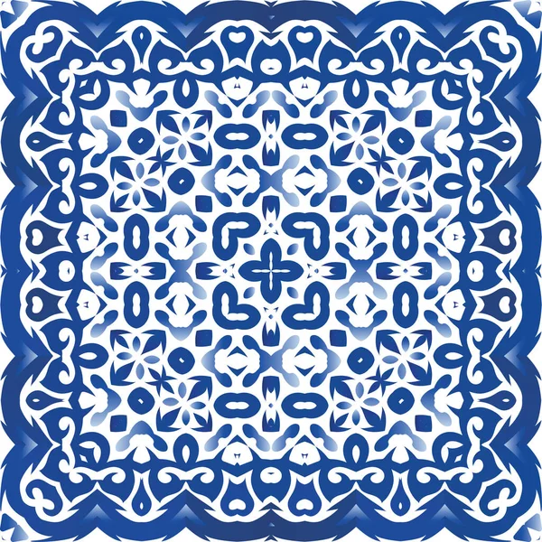 Hagyományos Portugál Azulejo Univerzális Tervezés Vektor Zökkenőmentes Minta Textúra Kék — Stock Vector