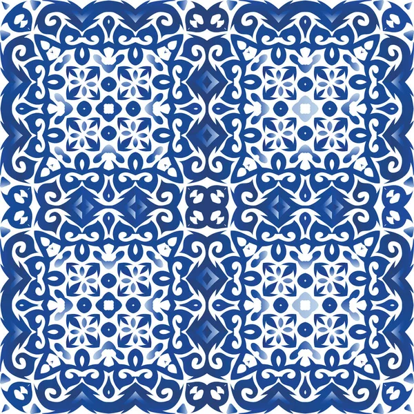 Decoración Azulejo Portugal Azulejos Ornamentales Diseño Dibujado Mano Marco Patrón — Vector de stock