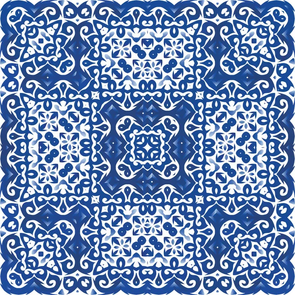 Prydnads Azulejo Portugal Kakel Inredning Sömlös Mönsteraffisch Snygg Design Blå — Stock vektor