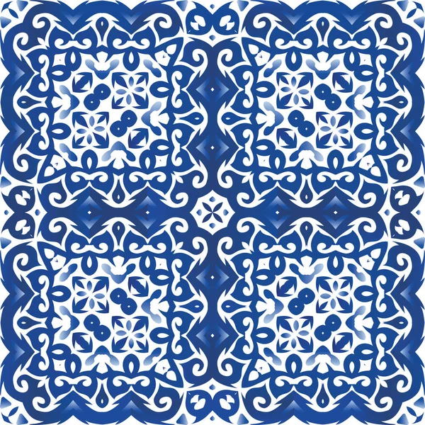 Portugiesische Azulejo Fliesen Badezimmerdesign Vektornahtloses Musterthema Blauer Antiker Hintergrund Für — Stockvektor