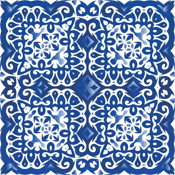 Ceramic Tiles Azulejo Portugal Vector Seamless Pattern Flyer Kitchen Design — 스톡 벡터