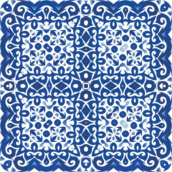 Traditionelle Verzierte Portugiesische Azulejo Vektornahtloses Muster Poster Küchendesign Blauer Abstrakter — Stockvektor